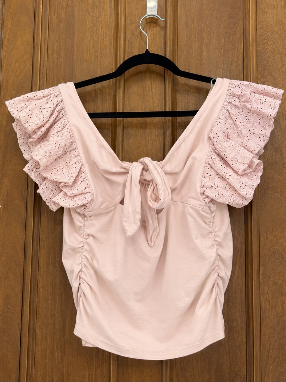 Express Blush Pink Eyelet Puff Sleeve Top - Picture 4 of 5